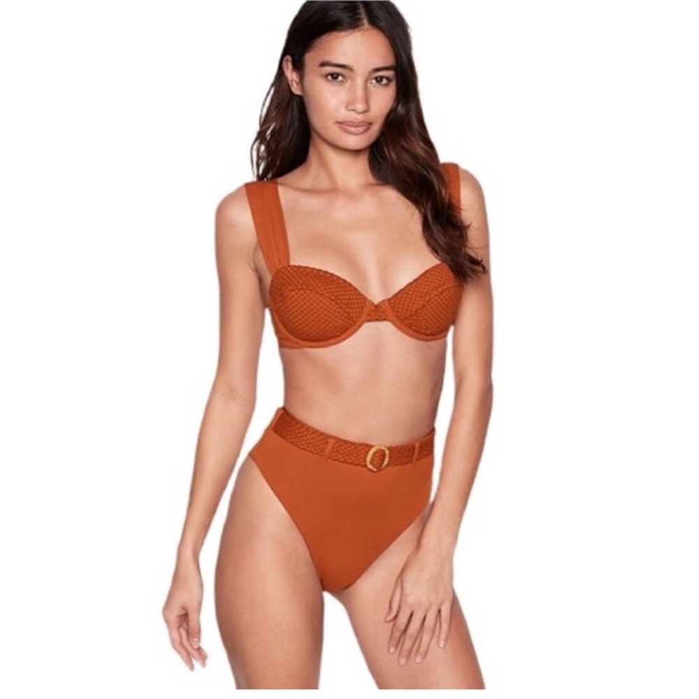 WeWoreWhat Bikini Claudia Top/Emily Bottom in Camel Fishnet